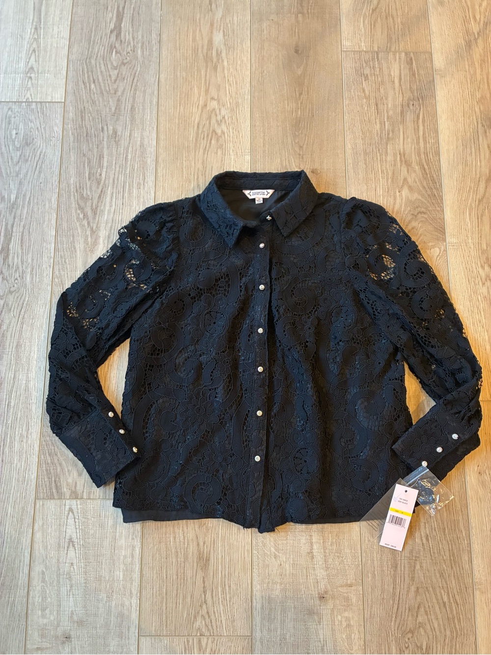 NWT Nanette Lepore Black Lace Button-Down Blouse collar Whimsigoth Halloween M